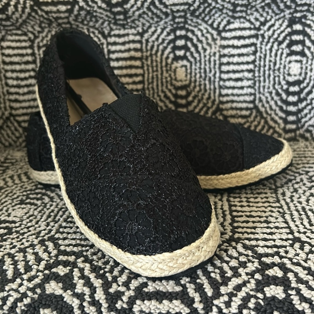 Girls Black Crochet Slip On Espadrille-Size 3